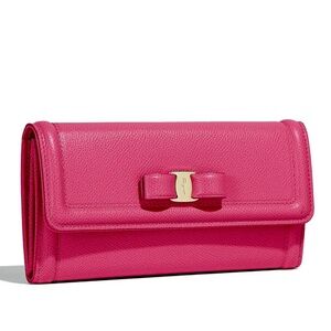 Salvatore Ferragamo Long Continental Vera Ribbon Bow Wallet in Pink